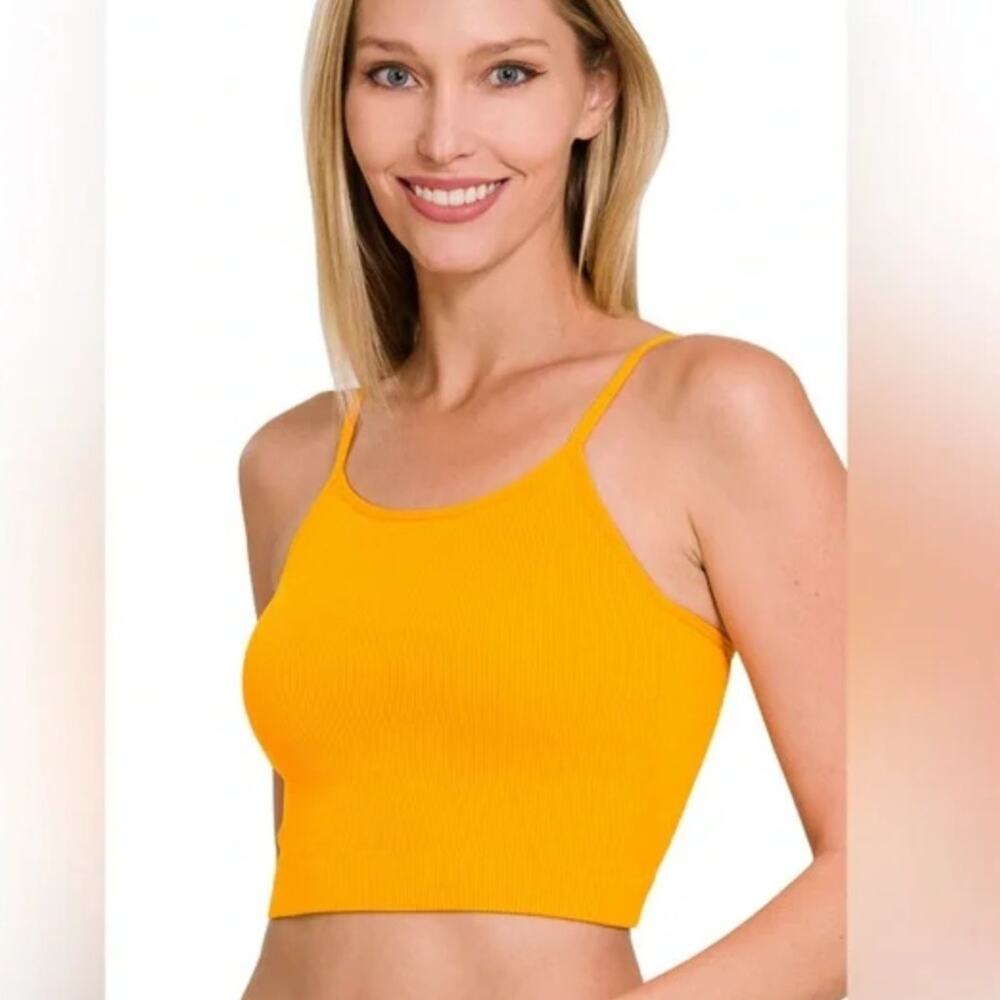 Zenana Ribbed High Neck Seamless Cropped Cami Tank Top - Picture 2 of 11